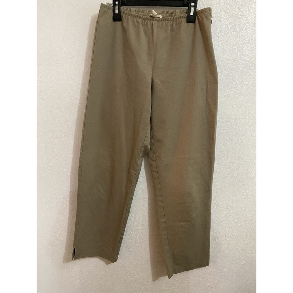 Eileen Fisher Elastic Waist Organic Cotton Khaki Crop Ankle Pants S M29